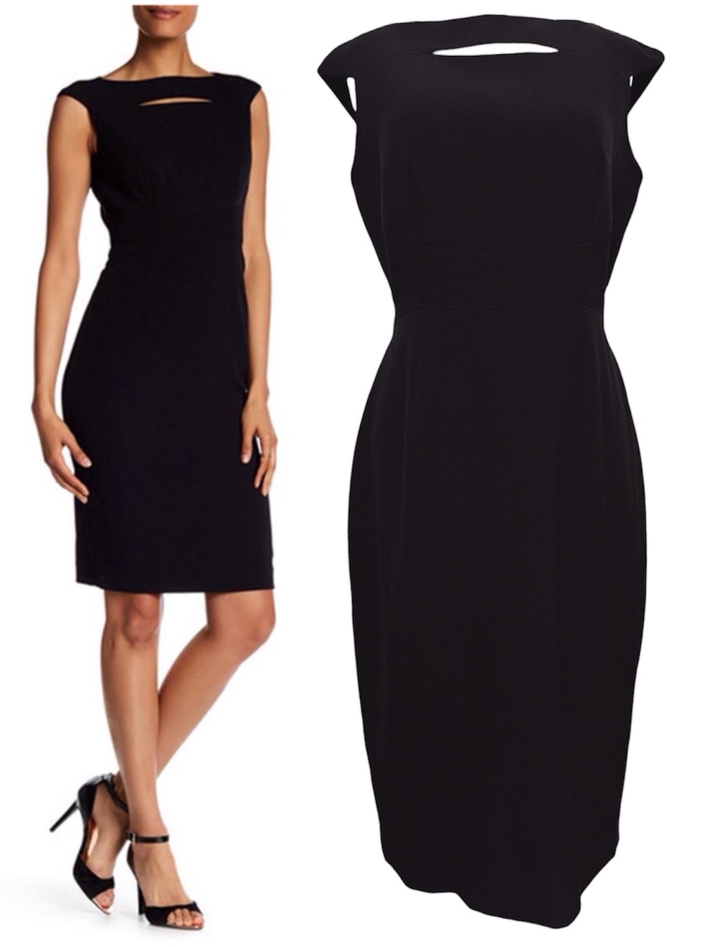Tahari Black Cap Sleeve Sheath Dress Cutout Detail Size 6